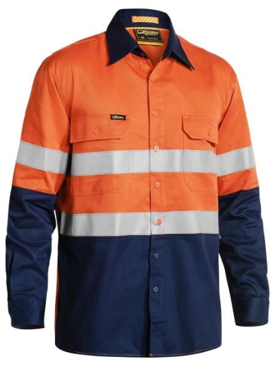Picture of Bisley 3M Taped SHIRT Hi Vis Industrial Cool Vent 2 Tone 100% Cotton Preshrunk Drill 190Gsm