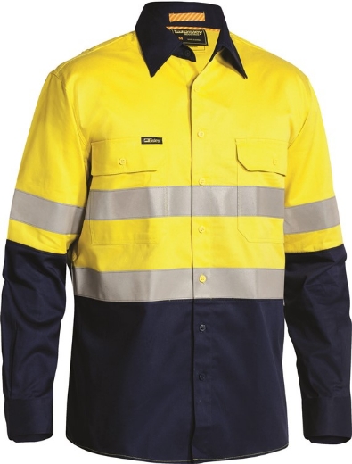 Picture of Bisley 3M Taped SHIRT Hi Vis Industrial Cool Vent 2 Tone 100% Cotton Preshrunk Drill 190Gsm