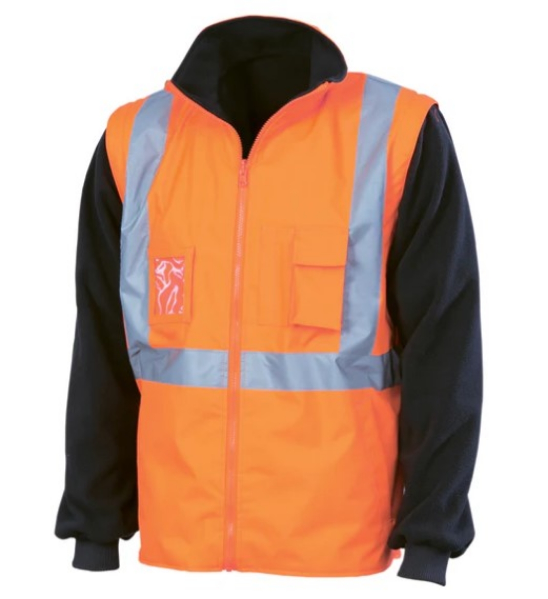 Picture of DNC HiVis Orange 4 in 1 Zip off Sleeve Reversible Vest X Back with Additional Tape on Tail
