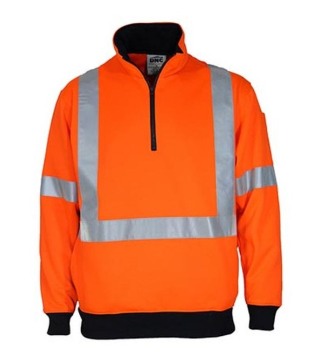 Picture of DNC HiVis Orange 1/2 Zip X Back Fleecy Jumper with CSR R/Tape NSW Rail Compliant 300gsm