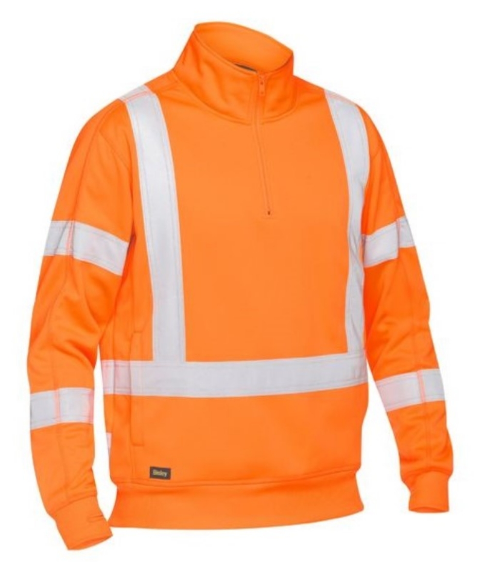 Picture of BISLEY X Taped Hi Vis Orange 1/4 Zip Pullover 300gsm