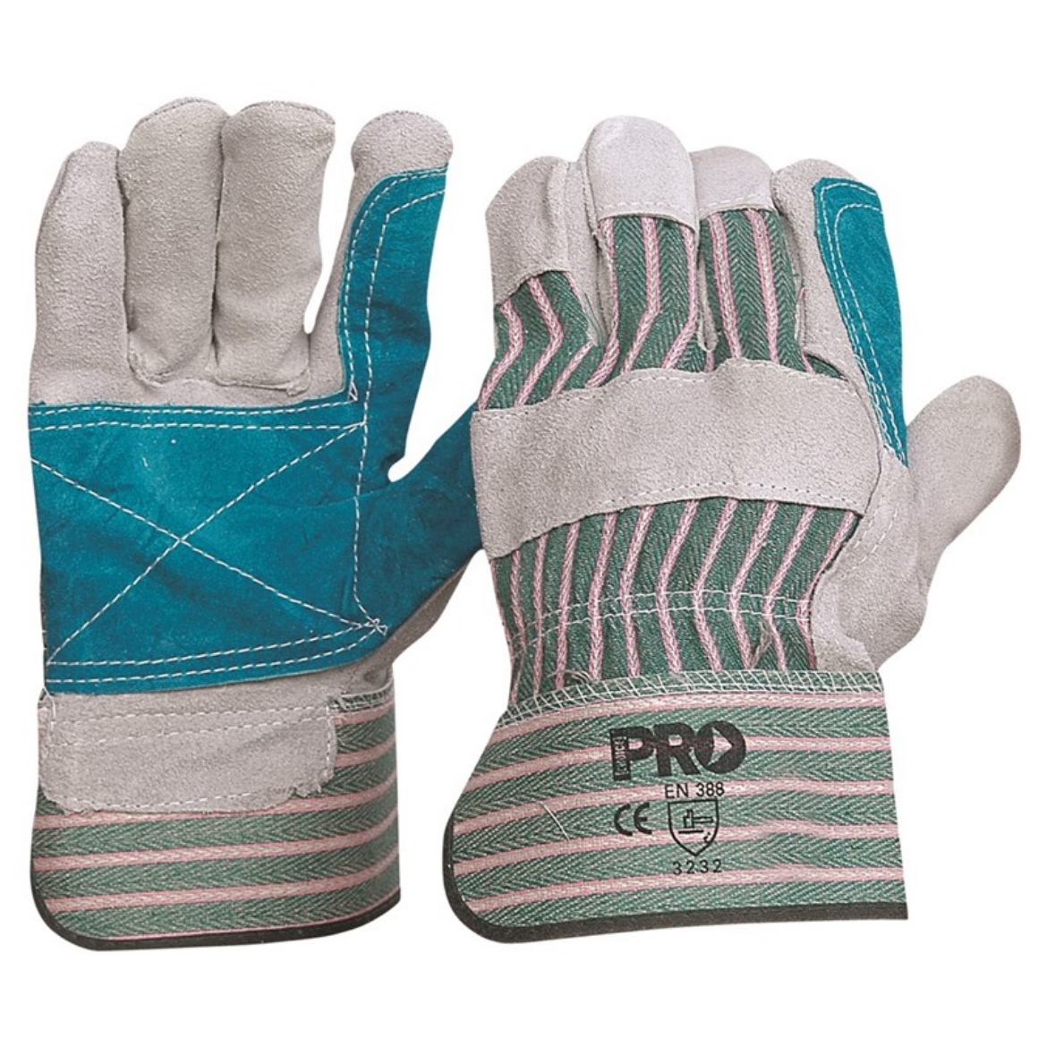 Picture of Pro-Choice Green & Grey Striped Cotton / Leather Gloves Large