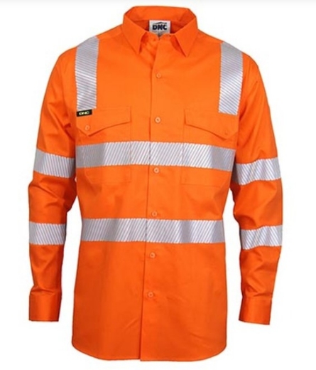 Picture of DNC Hi Vis Safety Orange 100% Cotton Segment Taped Coolight VIC Rail Shirt 155gsm L/S