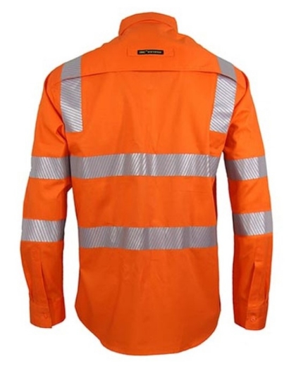 Picture of DNC Hi Vis Safety Orange 100% Cotton Segment Taped Coolight VIC Rail Shirt 155gsm L/S