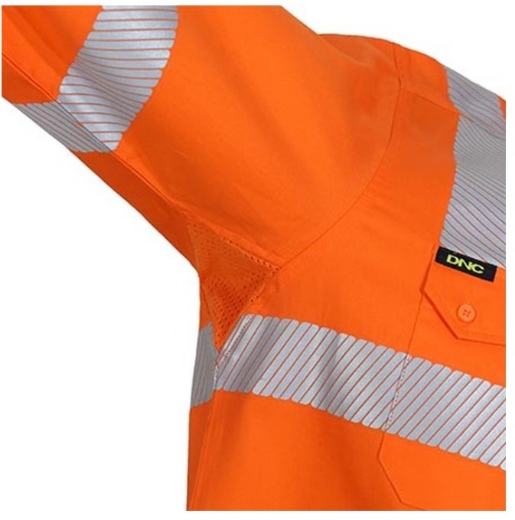Picture of DNC Hi Vis Safety Orange 100% Cotton Segment Taped Coolight VIC Rail Shirt 155gsm L/S
