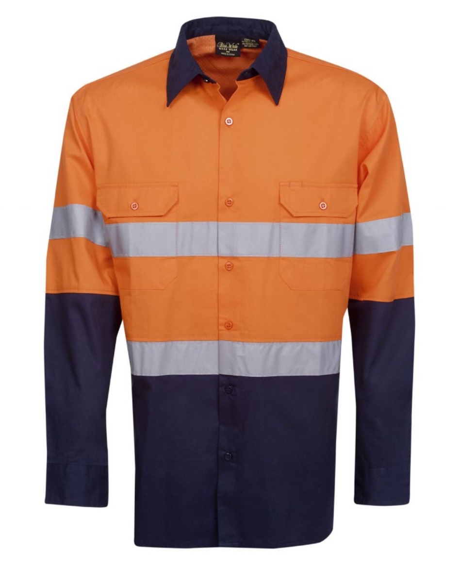 Picture of BLUE WHALE Hi Vis 100% Cotton Twill Shirt with Ref/Tape 155gsm L/S