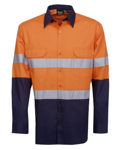 Picture of BLUE WHALE Hi Vis 100% Cotton Twill Shirt with Ref/Tape 155gsm L/S