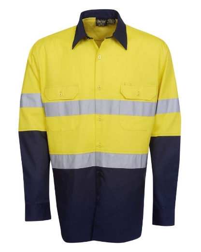 Picture of BLUE WHALE Hi Vis 100% Cotton Twill Shirt with Ref/Tape 155gsm L/S