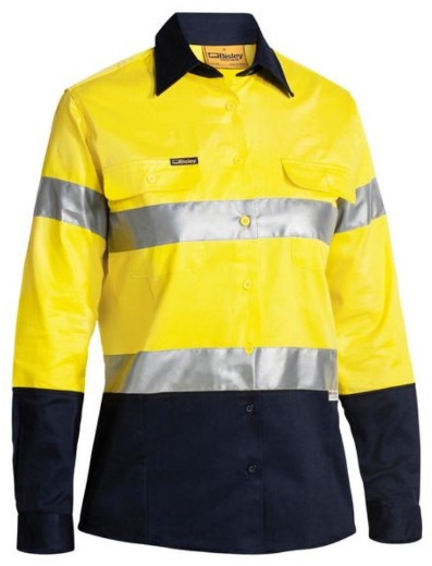 Picture of BISLEY Womens 2 Tone Hi Vis Drill Shirt 3M Ref Tape 190gsm L/S