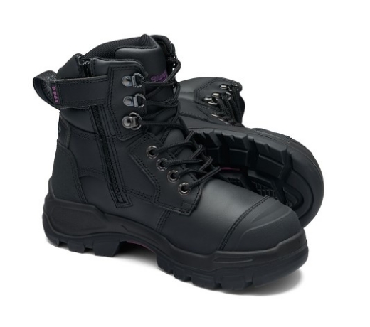 Picture of BLUNDSTONE 150mm RotoFlex Black Water-Resistant Platinum Leather Zip Sided Women's Safety Boot **US SIZING**