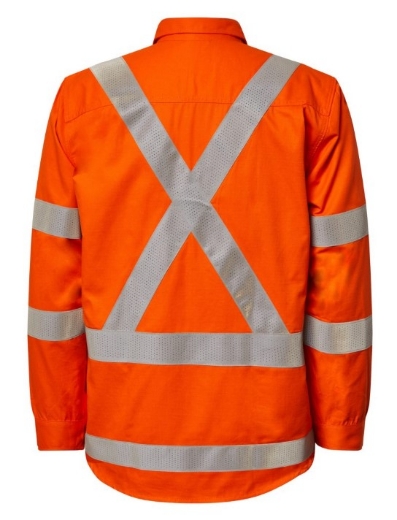 Picture of FLAME BUSTER Hi Vis HRC2  Inherent Closed Front Reflective Shirt with X Pattern And Gusset Sleeves 195gsm L/S