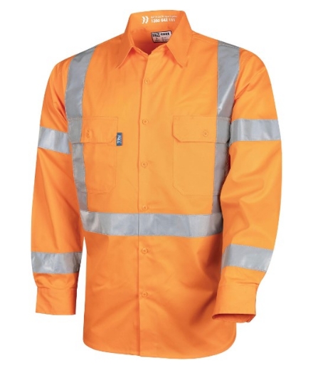 Picture of TRU WORKWEAR CORE Lightweight NSW Rail Vented Hi-Vis Orange Drill Shirt With Reflective Tape 145gsm L/S