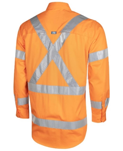 Picture of TRU WORKWEAR CORE Lightweight NSW Rail Vented Hi-Vis Orange Drill Shirt With Reflective Tape 145gsm L/S