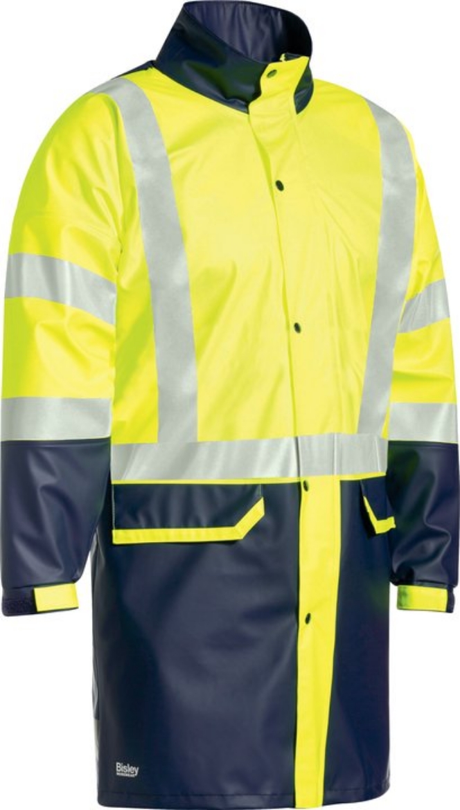 Picture of BISLEY 3M Taped Two Tone Hi Vis Stretch PU Rain Coat Yellow/Navy