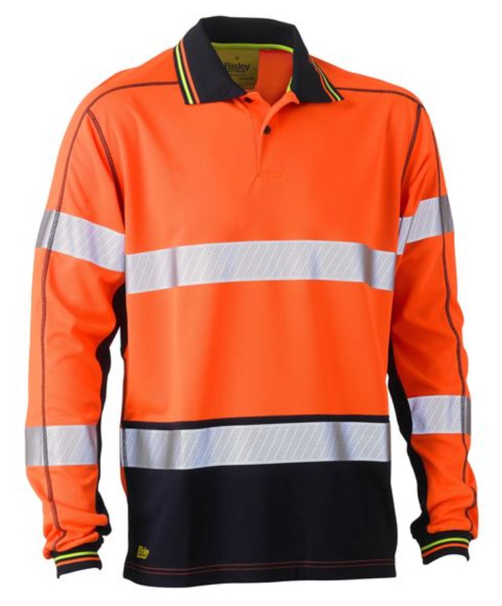 C-BK6219T BISLEY Taped Hi Vis Polyester Mesh Polo Shirt 140gsm L/S ...