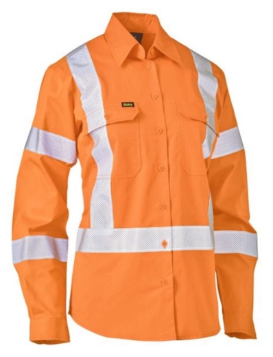 Picture of BISLEY Womens X Taped Biomotion Hi Vis Cool Lightweight 100% Cotton Preshrunk Drill Shirt 155gsm