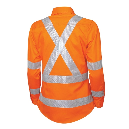 Picture of TRU WORKWEAR Ladies NSW Rail Lightweight Vented Hi Vis Orange Shirt with Reflective Tape 160gsm L/S