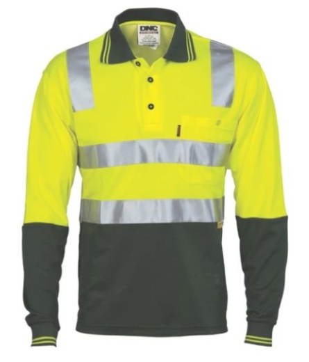 Picture of DNC Hi Vis Two Tone Cotton Back Polo Shirt with 3M R/Tape 185gsm L/S