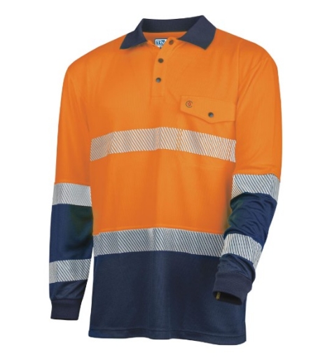 Picture of TRU WORKWEAR Recycled Anti-Microbial Micromesh Two Tone Hi-Vis Polo Shirt with Segmented Tape L/S