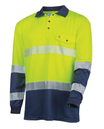 Picture of TRU WORKWEAR Recycled Anti-Microbial Micromesh Two Tone Hi-Vis Polo Shirt with Segmented Tape L/S