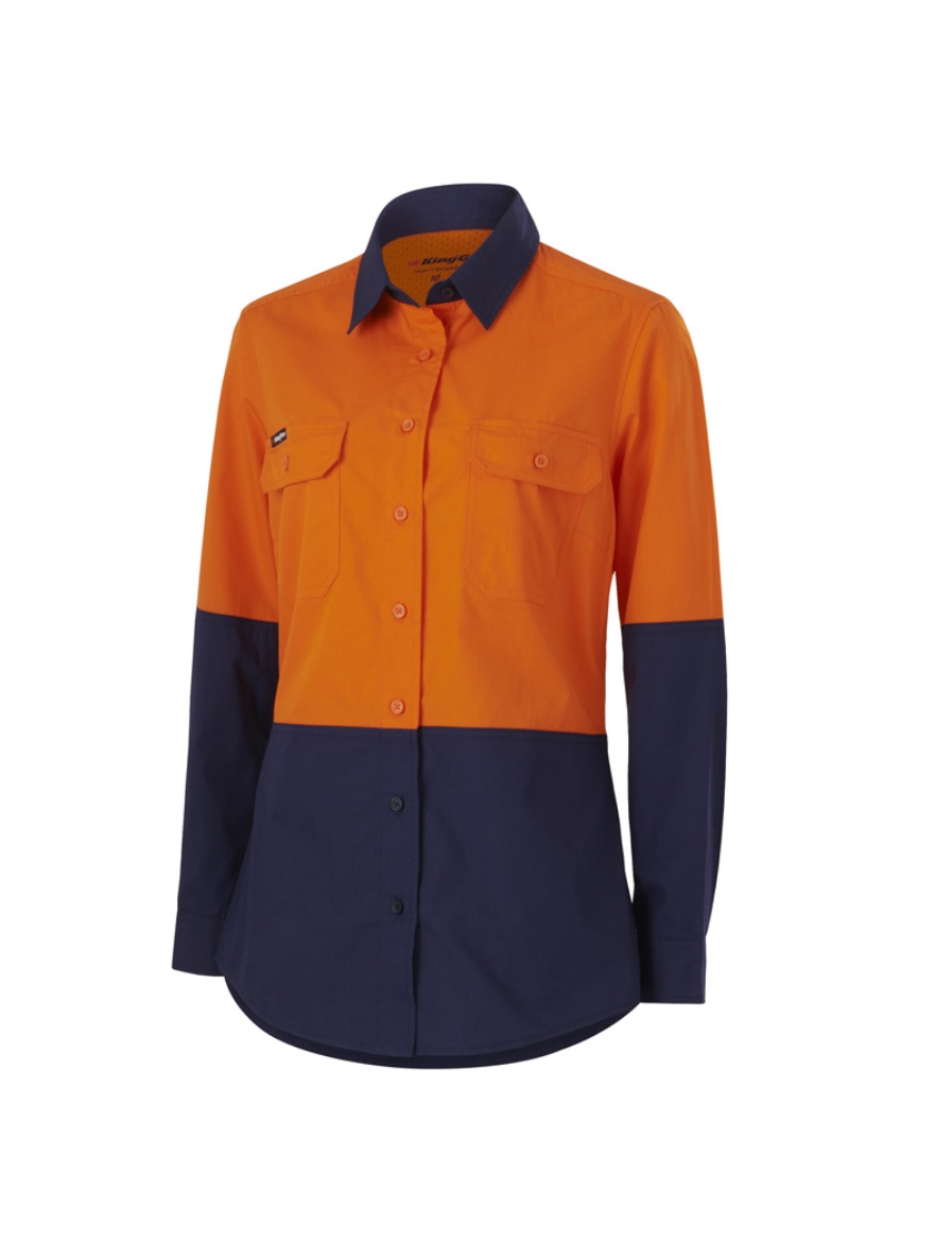 Picture of KING GEE Womens Workcool Vented Spliced 100% Cotton Shirt 145gsm L/S