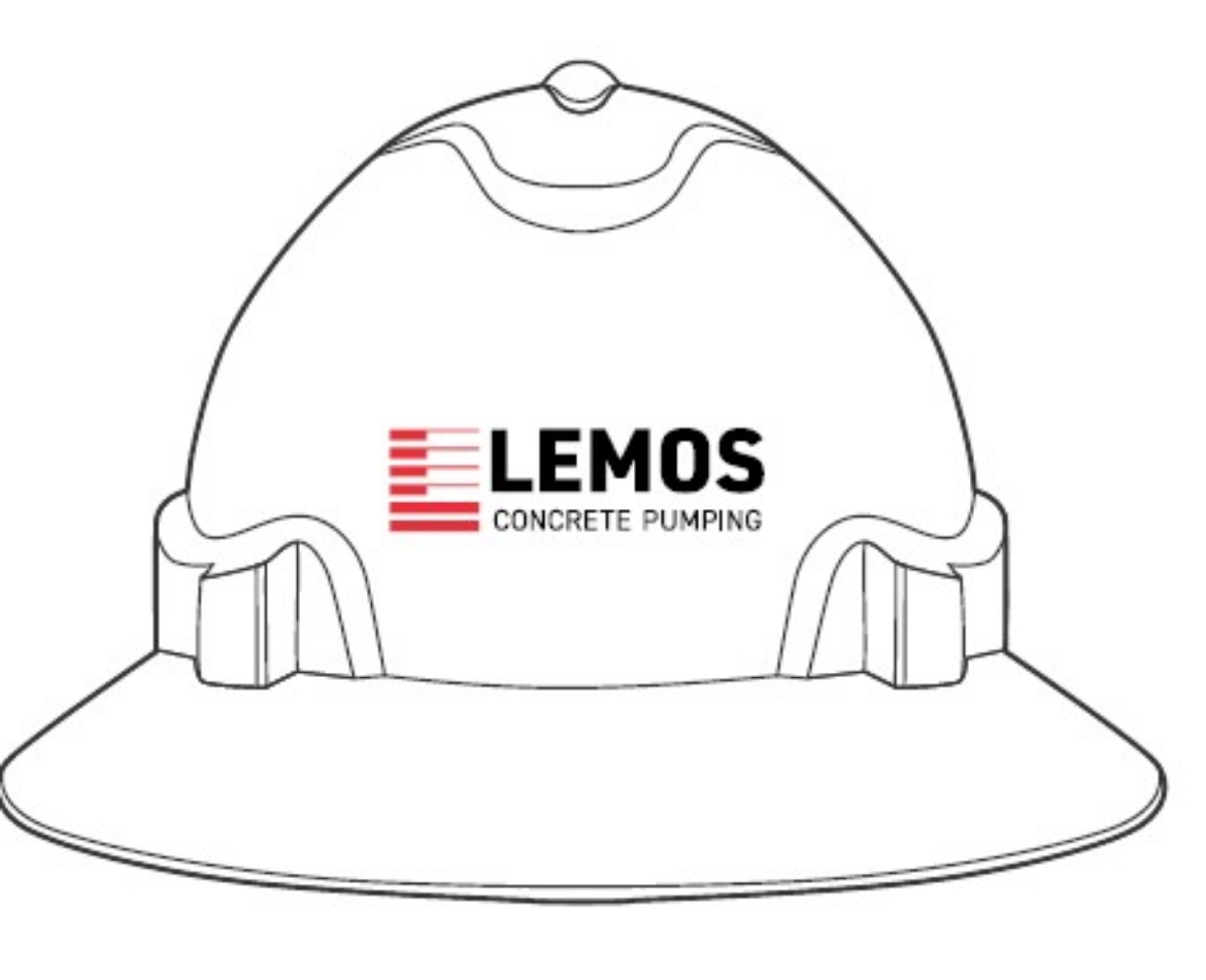 Picture of ProChoice V6 Vented Full Brim Ratchet Harness White Hard Hat with Lemos Concrete Pumping 2 Colour Logo