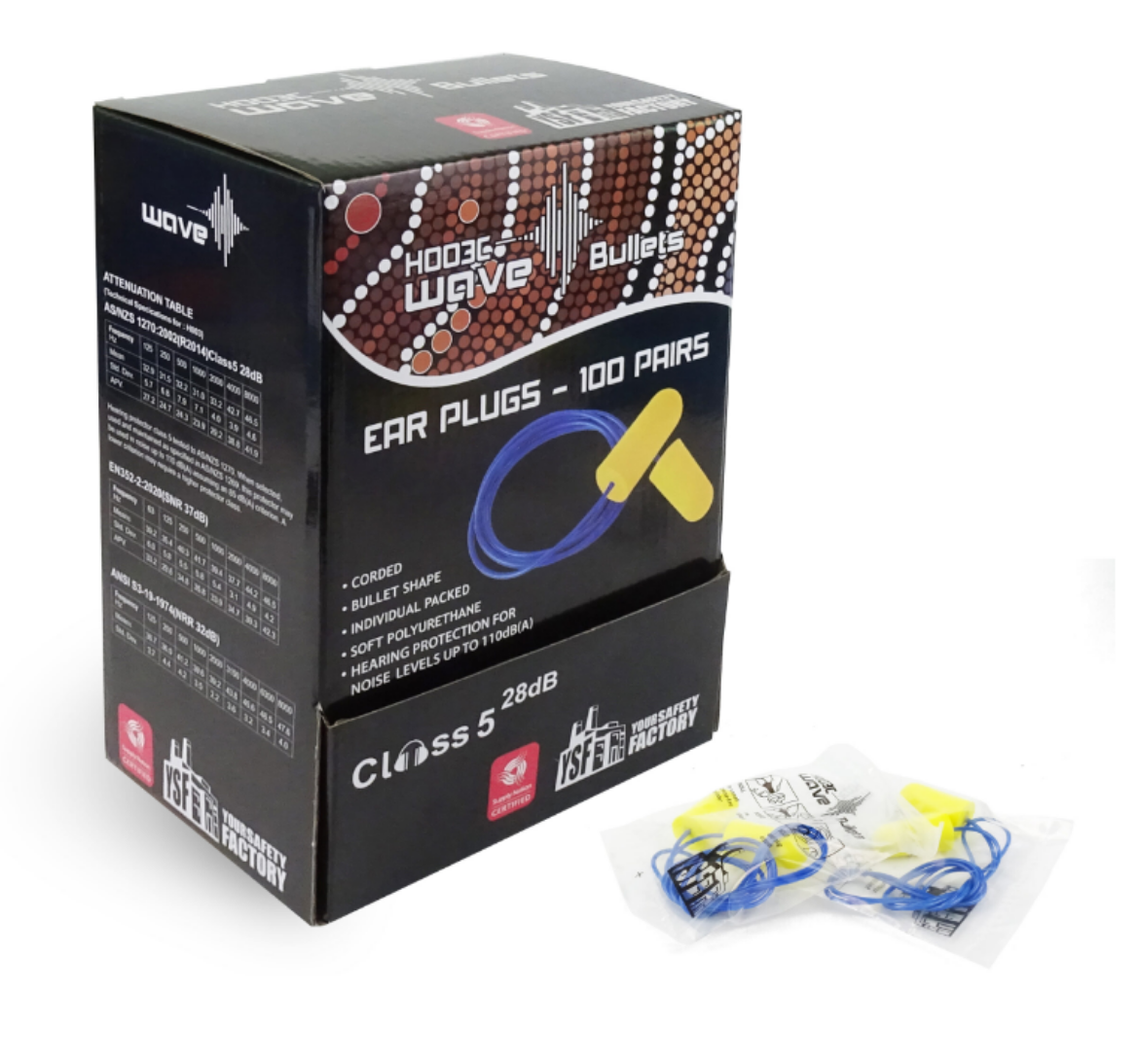Picture of YSF Wave Bullet Corded Earplugs Class 5 SLC80 28dB