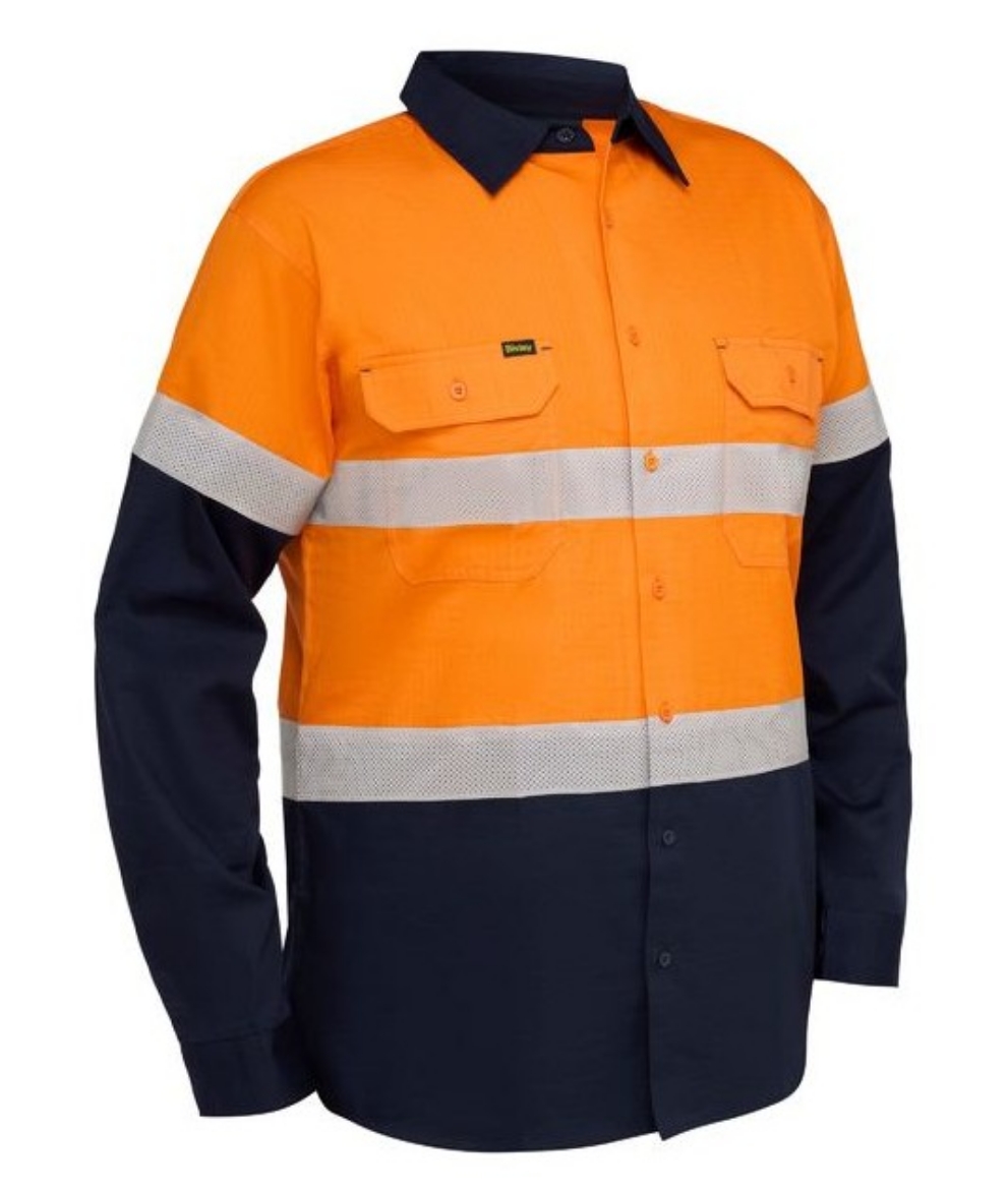 Picture of BISLEY Taped Hi Vis 100% Cotton Ripstop Vented Shirt 145gsm L/S