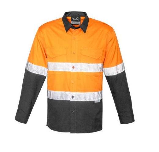 Picture of Mens Rugged Cooling Hi Vis Taped Long Sleeve Shirt Orange / Charcoal