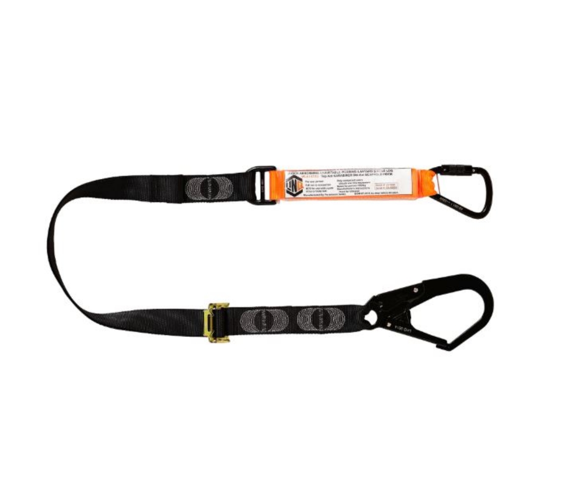Picture of LINQ Shock Absorbing Webbing Lanyard Adjustable single leg; 1 x Triple Action Karabiner, 1 x Double Action Scaff Hook 2m